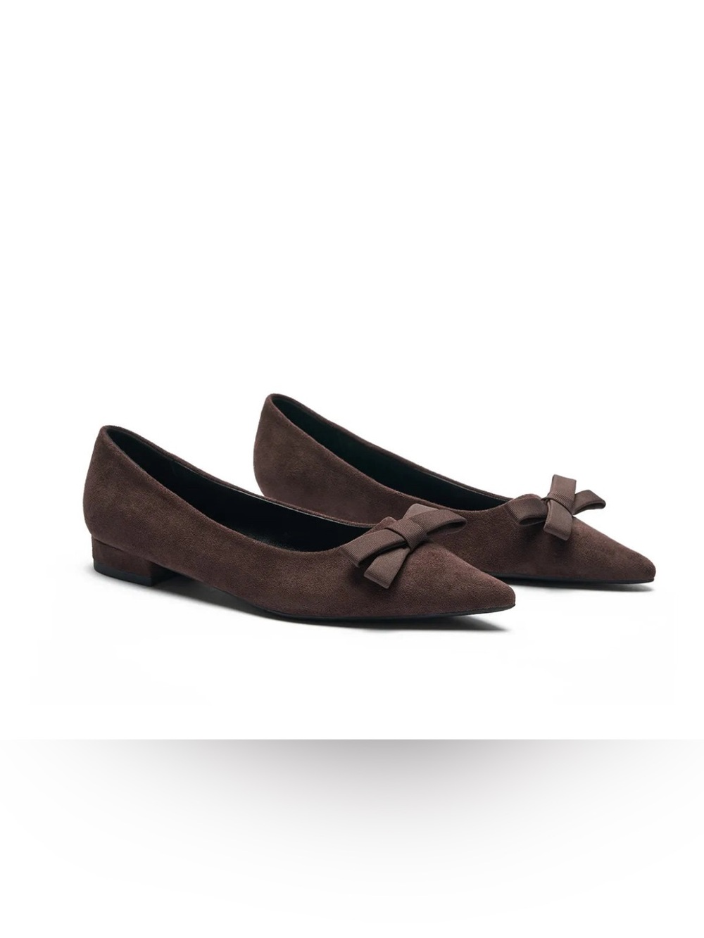 NWT Pointed Toe Bow Suede Flats in Chocolate Brown by C. Paravano
